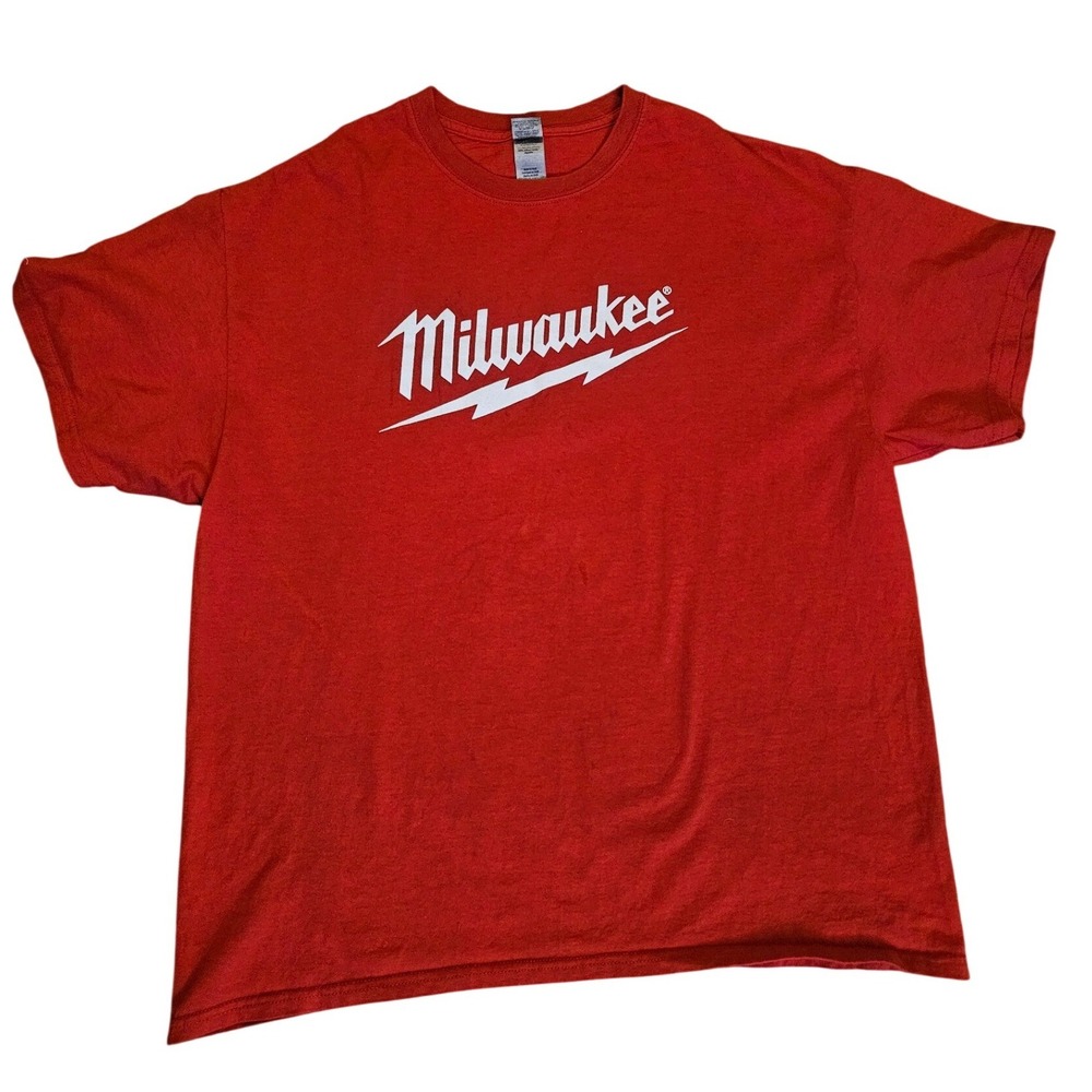 Milwaukee Tool Mens XL Red Heavy Cotton Graphic T-Shirt Short Sleeve Logo Tee